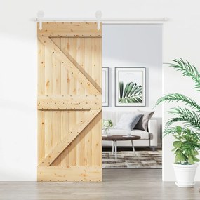 Porta Scorrevole Con Set Hardware 85x210 Cm Legno Massello Pino /