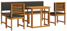 Set da pranzo per il giardino a 5 pezzi con cuscini in legno massiccio di acacia