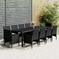 Set da Pranzo per Giardino 11 pz in Polyrattan Nero cod mxl 41770