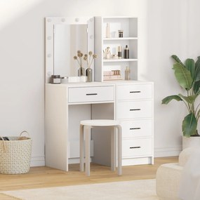 Set di due pezzi per il tavolo da trucco con led in legno ingegnerizzato bianco