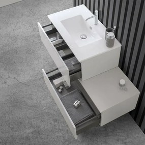 Mobile sospeso 80 cm grigio perla doppia base lavabo e specchio Iside