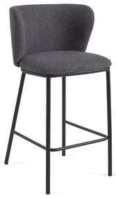 Kave Home - Sgabello Ciselia in ciniglia grigio scuro e gambe acciaio nero altezza 65 cm FSC Mix Credi