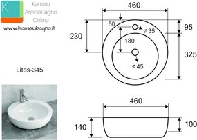Lavandino da appoggio tondo 46cm modello Litos-345 - KAMALU