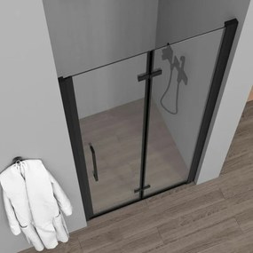 Porta doccia a soffietto per nicchia 85cm in vetro temperato trasparente con profili nero opaco Neos
