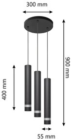Lampadario LED a sospensione con filo TUBA 3xGU10/4,8W/230V nero/cromo
