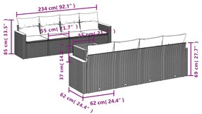 Set Divani da Giardino 9 pz con Cuscini Nero in Polyrattan