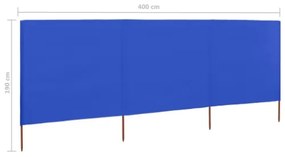 Paravento a 3 Pannelli in Tessuto 400x160 cm Azzurro