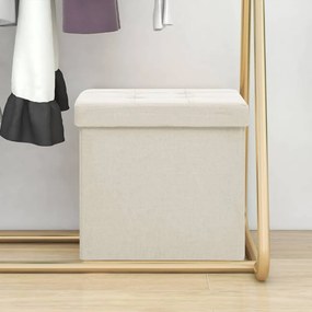 Sgabello Con Contenitore Pieghevole Bianco Crema İn Simil Lino /