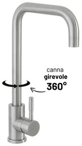 Miscelatore lavello in acciaio spazzolato con canna svedese girevole
