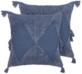 Set di 2 cuscini ricamato cotone blu 45 x 45 cm AVIUM Beliani