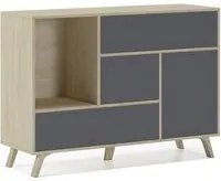 Credenza Sala da Pranzo 120x40x86cm Mobili Ausiliari Buffet 1 porte, 3 cassetti colore Rovere e Grigio Antracite