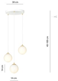 Sospensione Contemporanea Nuada 3 Luci In Acciaio Bianco Sfera Vetro Bianco
