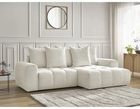 Divano angolare bianco allungabile/con contenitore (con penisola a destra/con chaise lounge) con rivestimento in ciniglia Roxelane – Bobochic Paris