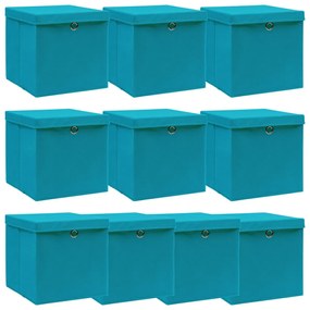 Scatole Con Coperchi 10pz Azzurre 32x32x32 Cm Tessuto /