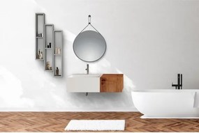 Lavabo sospeso bianco 60 cm con cassetto laterale 40 cm rovere oro e specchio - Itaca