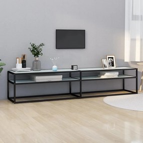 Mobile Porta Tv Marmo Bianco 200x40x40,5 Cm İn Vetro Temperato /