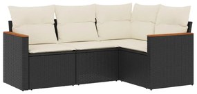 Set divani da giardino 4 pz con cuscini nero in polyrattan