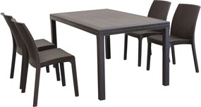 CALIGOLA - set tavolo in resina effetto rattan cm 150 x 90 x 74 h con 4 sedie Alma