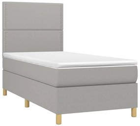 Letto a Molle Materasso e LED Grigio Chiaro 90x190 cm Tessuto