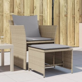 Sedia da giardino con poggiapiedi in polyrattan beige