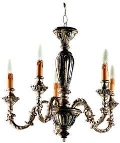 Lampadario In Legno Classico Marrone Argento Etrusco 5 Luci Piccione