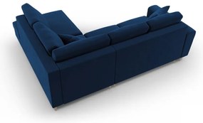 Divano angolare blu allungabile e con contenitore (con penisola a destra/a L) con rivestimento in velluto Kyoto – Cosmopolitan Design