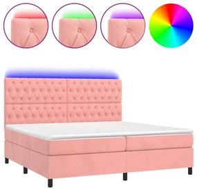 Letto a Molle con Materasso e LED Rosa 200x200 cm in Velluto