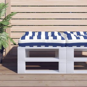 Cuscino per Pallet Strisce Bianche e Blu 50x50x12 cm in Tessuto