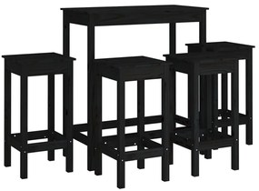 Set da bar 5 pz nero in legno massello di pino