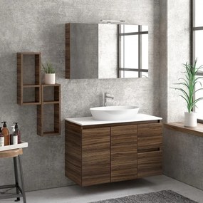Composizione bagno sospesa 100cm: mobile, specchio e due pensili TOD-100C - KAMALU