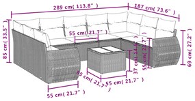 Set Divani da Giardino 10pz con Cuscini in Polyrattan Nero