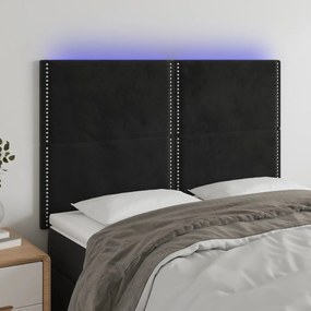 Testiera A Led Nera 144x5x118/128 Cm İn Velluto /