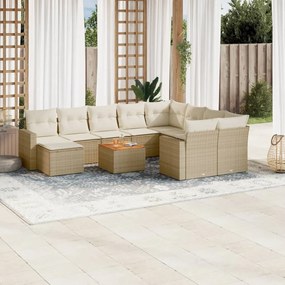 Set divani da giardino 11 pz con cuscini beige in polyrattan