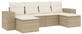 Set divano da giardino 6 pz con cuscini beige in polyrattan