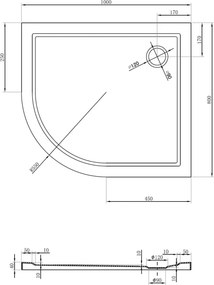 Mexen Flow piatto doccia semicerchio asimmetrico slim destro 100 x 80 cm, bianco lucido - 46Q108010R