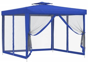 Gazebo con Tetto Doppio Blu 3x3x2,68 m in Tessuto