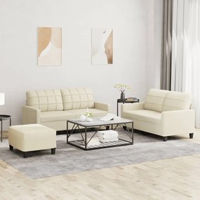 Set Di Divani 3 Pz Con Cuscini Crema İn Similpelle /