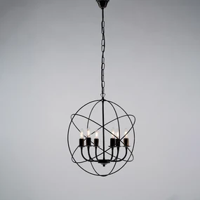 Lampadario a Sospensione 6 Luci Sfera Ferro Nero e Oro Serie Williams