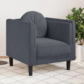 Poltrona Con Cuscino Grigio Scuro İn Velluto /