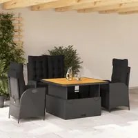 Set da Pranzo da Giardino 4 pz con Cuscini Nero in Polyrattan 3277453