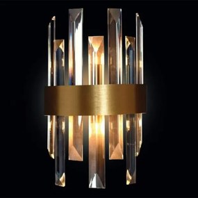 Applique Da Parete Contemporaneo Zenna Metallo Cristallo Oro Satinato 2 Led G9