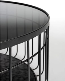 Tavolino nero con piano in vetro , ø 60 cm Lance - White Label