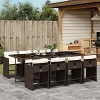 Set da Pranzo da Giardino 9pz con Cuscini Marrone in Polyrattan 3277868