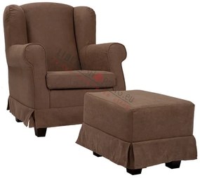 Poltrona imbottita in tessuto sfoderabile BERGERE MARRONE con pouf