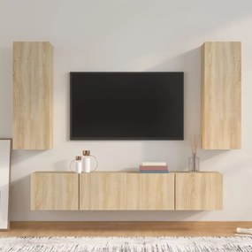 Set Di Mobili Porta Tv 4 Pz Rovere Sonoma İn Legno Multistrato /