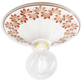 Plafoniera Grande Classica Trieste Bianco Decorato Filo Marrone 1 Luce E27