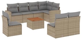 Set Divano da Giardino 9 pz con Cuscini Beige in Polyrattan