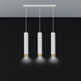Lampadario 3 Luci Brunilde In Acciaio Bianco E Tubolari In Bianco E Oro