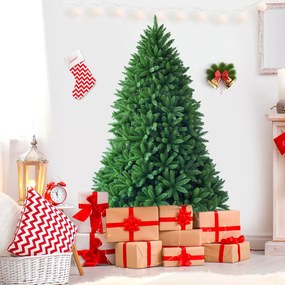 Costway Albero di Natale 180 cm con 1250 rami in PVC, Abete artificiale con cerniere e solida base di metallo