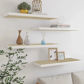 Scaffali A Parete 4 Pz Rovere E Bianco 80x23,5x3,8 Cm İn Mdf /